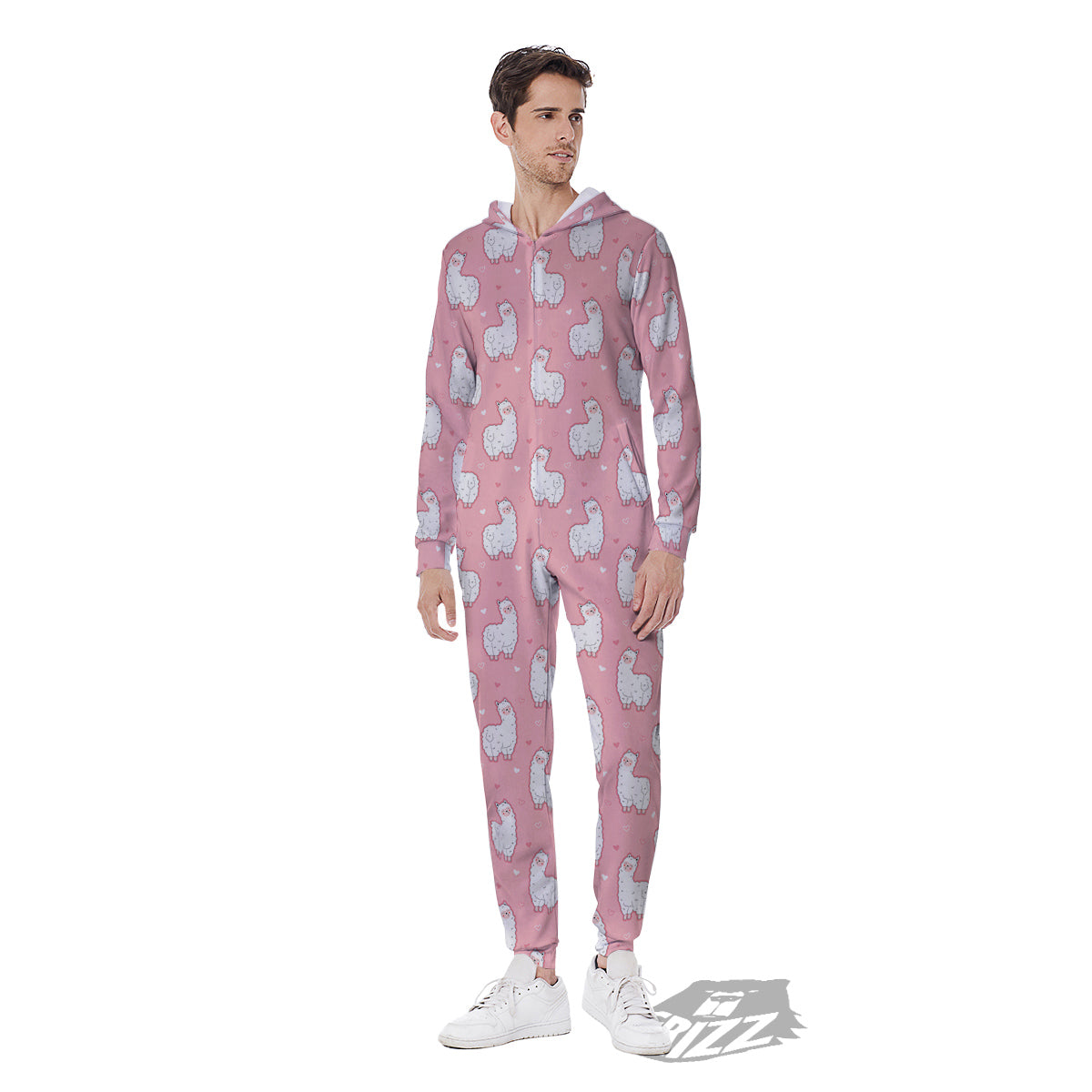 Llama Cute Pink Print Pattern Men's Jumpsuit-grizzshop