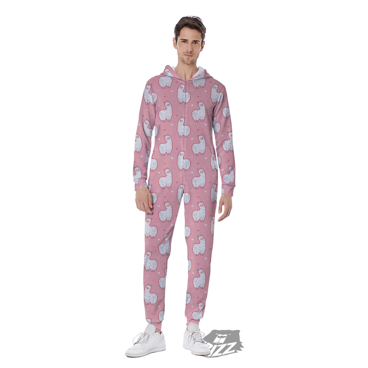 Llama Cute Pink Print Pattern Men's Jumpsuit-grizzshop