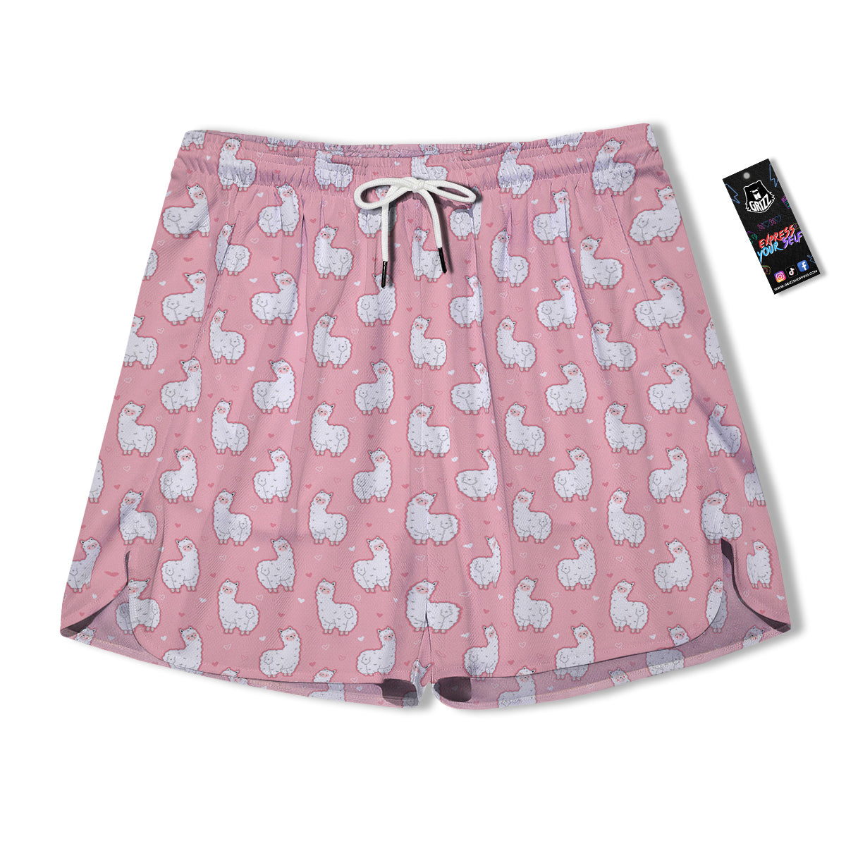 Llama Cute Pink Print Pattern Men's Running Shorts-grizzshop
