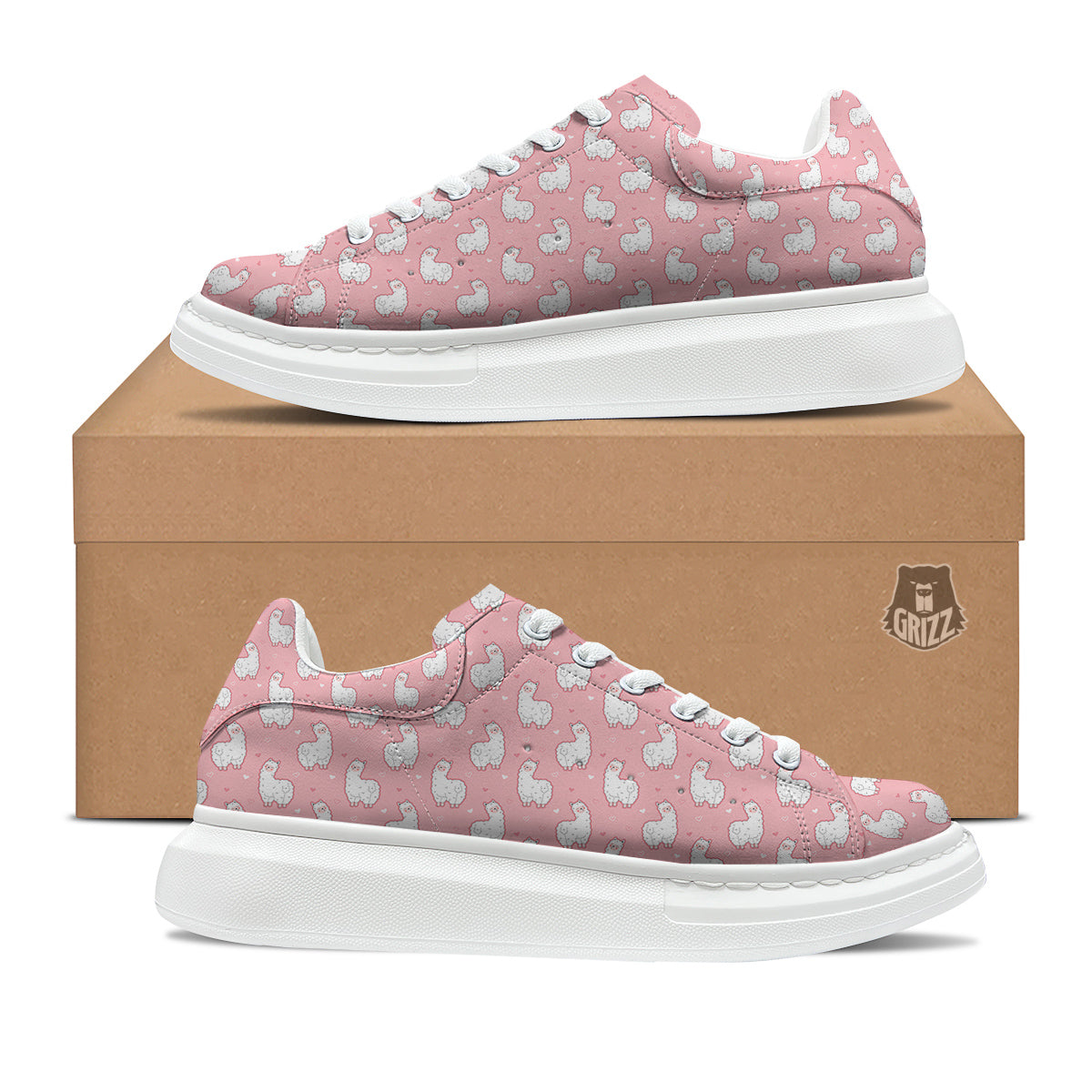 Llama Cute Pink Print Pattern Platform Shoes-grizzshop