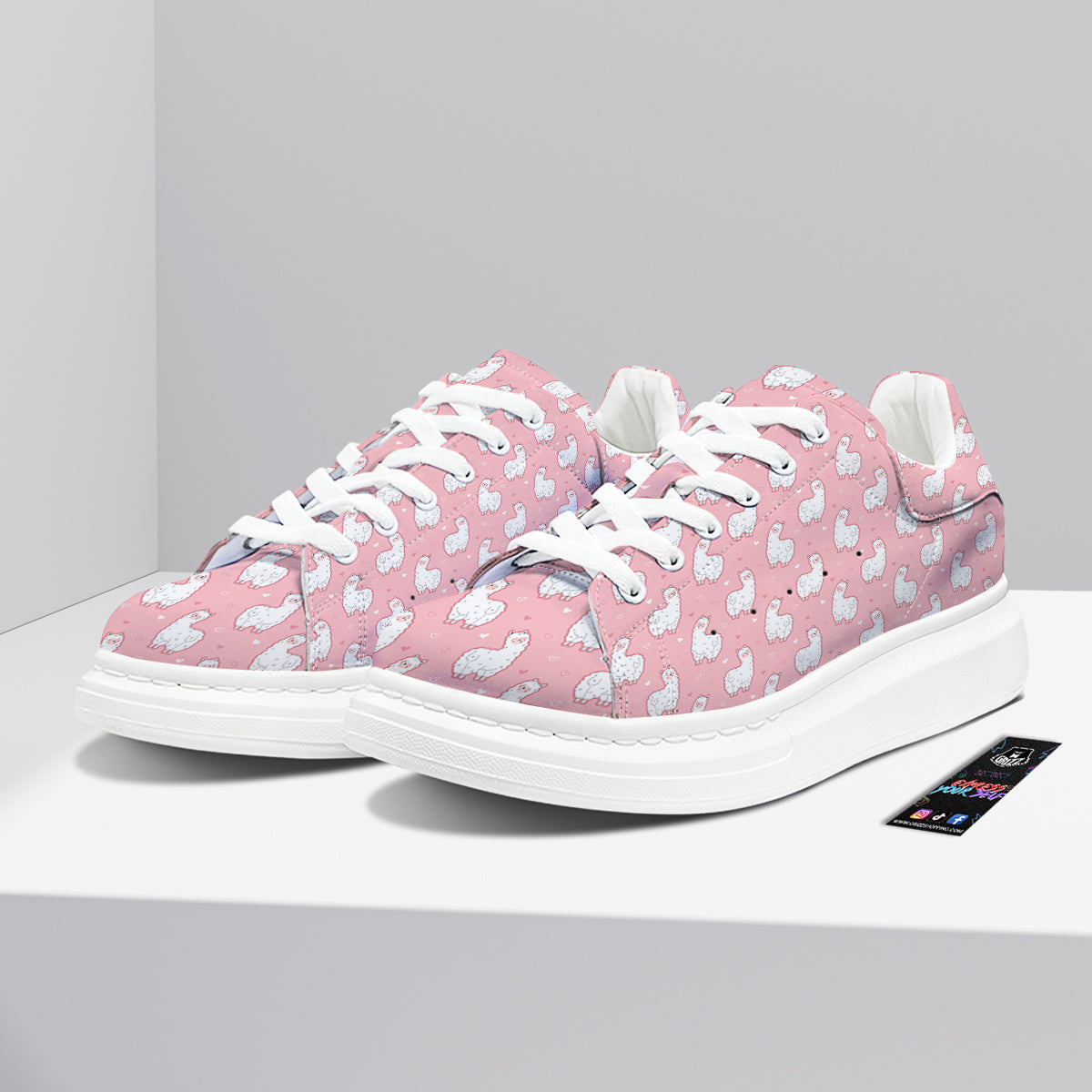 Llama Cute Pink Print Pattern Platform Shoes-grizzshop