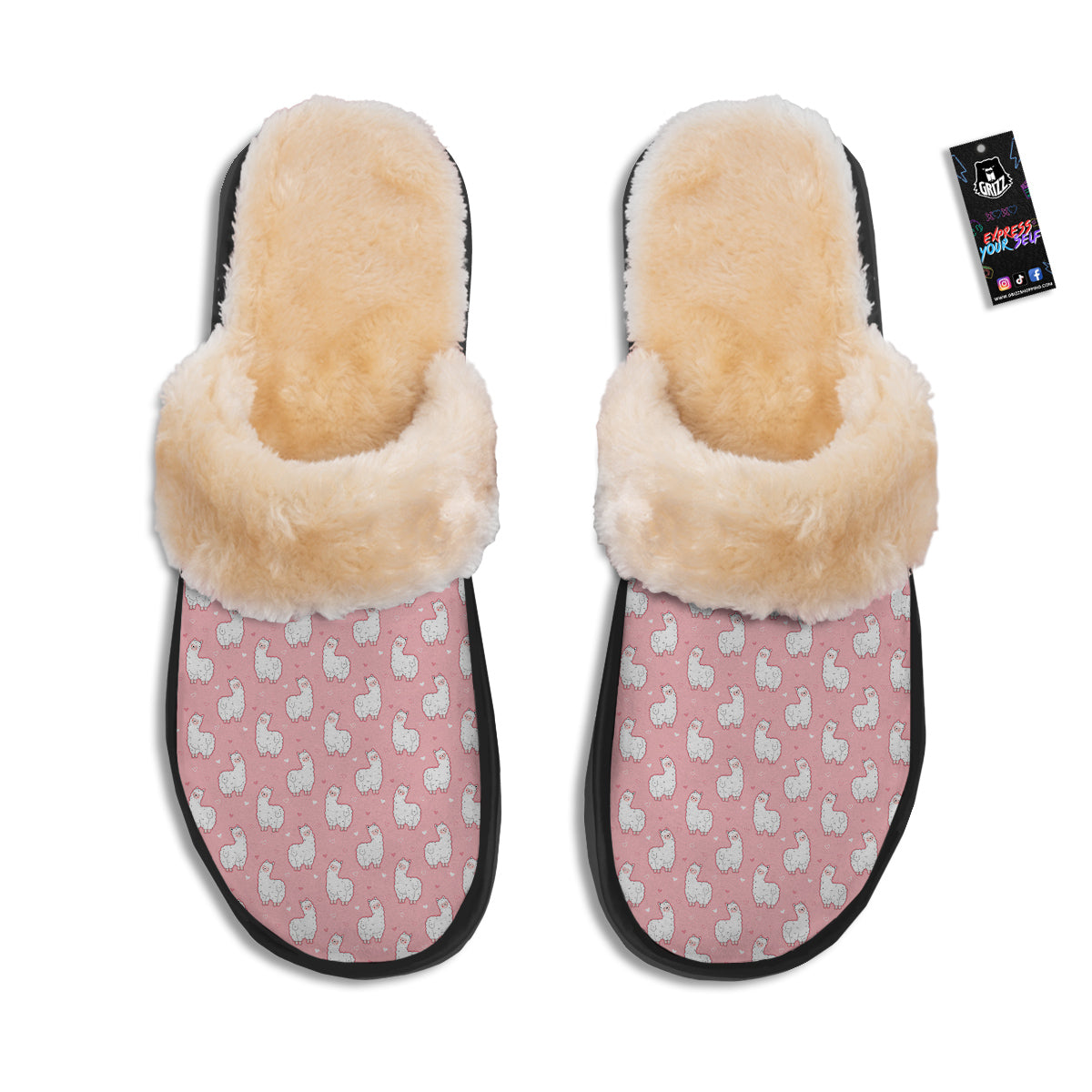 Llama Cute Pink Print Pattern Slippers-grizzshop