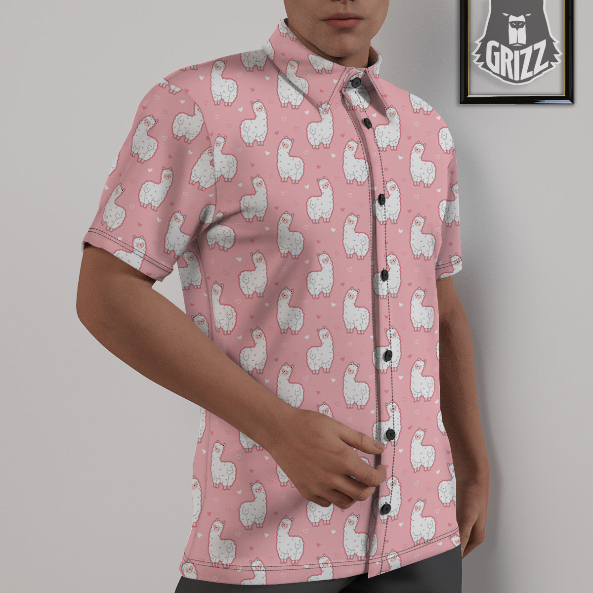 Llama Cute Pink Print Pattern Untucked Shirts-grizzshop