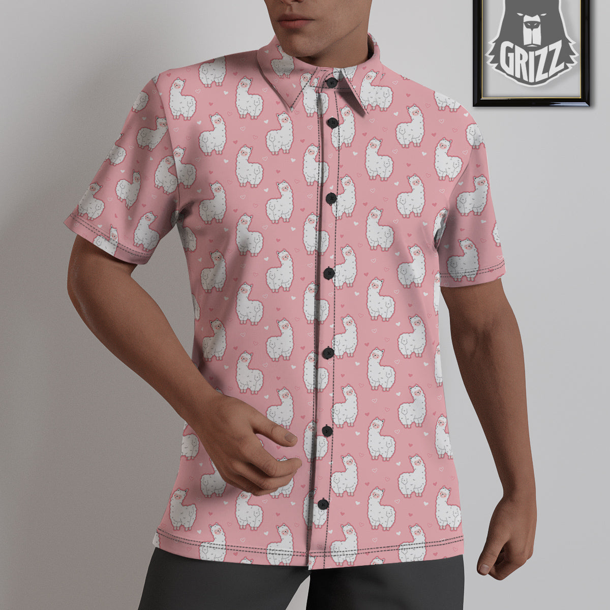 Llama Cute Pink Print Pattern Untucked Shirts-grizzshop