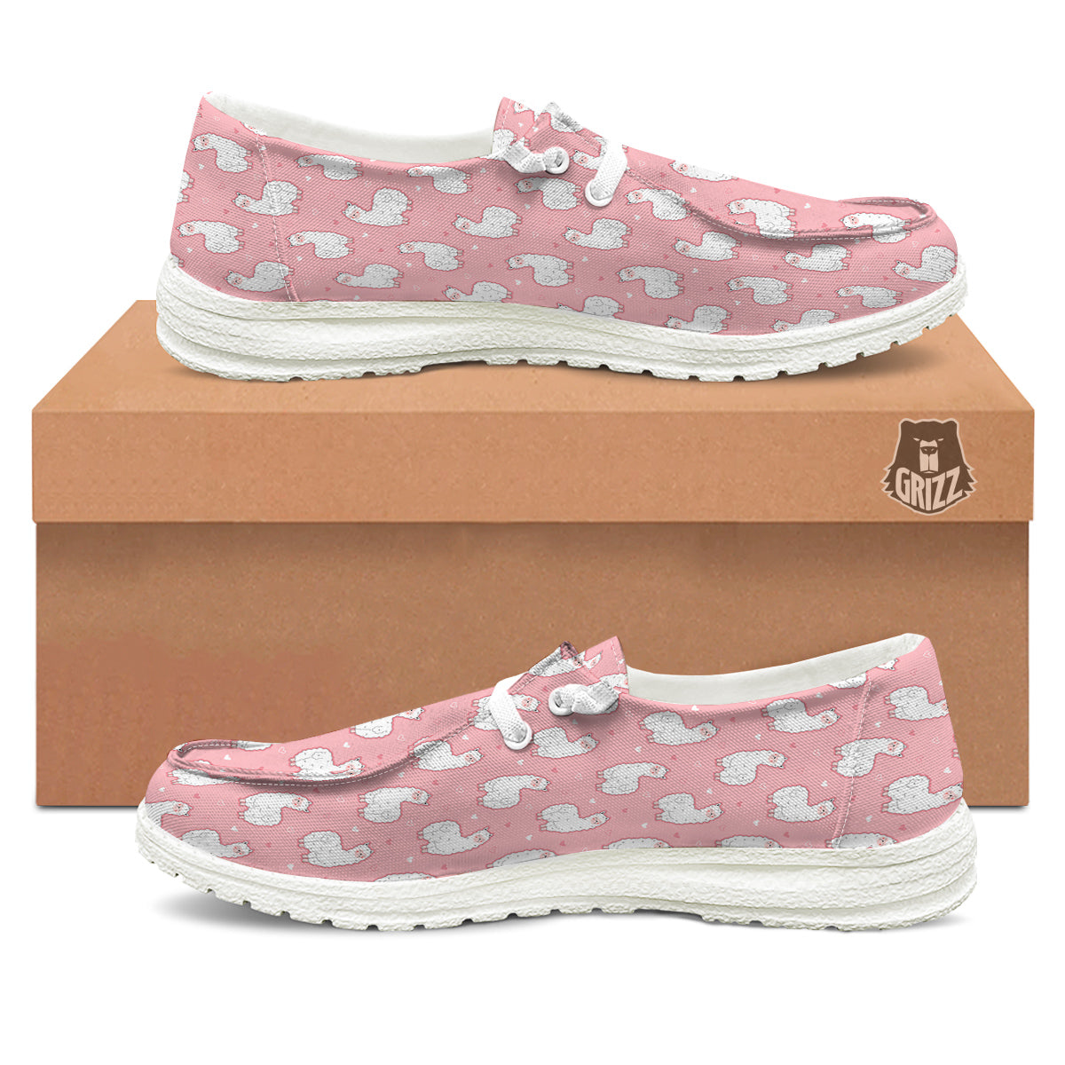 Llama Cute Pink Print Pattern White Loafers-grizzshop