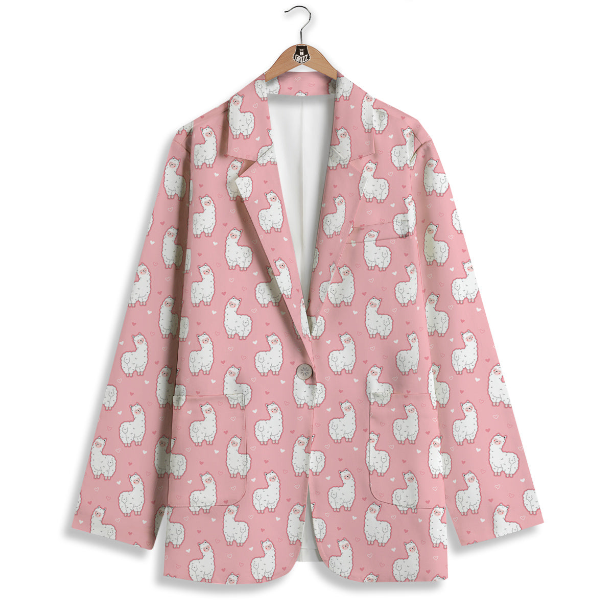 Llama Cute Pink Print Pattern Women's Blazer-grizzshop