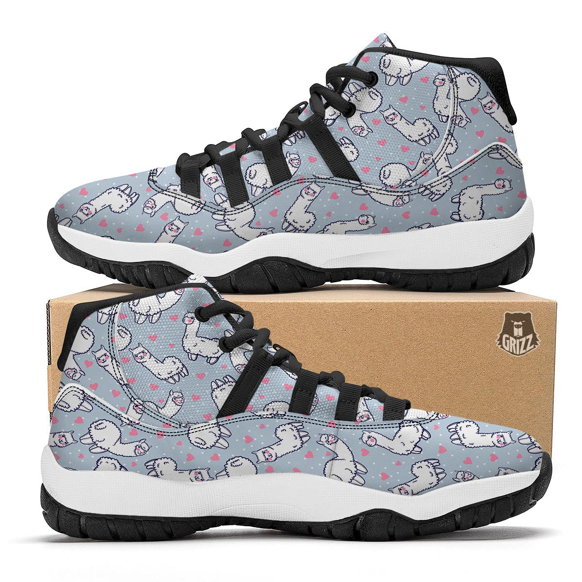 Llama Pattern Print Black Bball Shoes-grizzshop