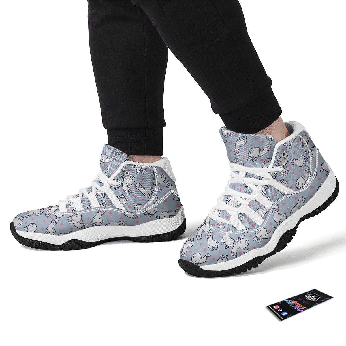 Llama Pattern Print White Bball Shoes-grizzshop