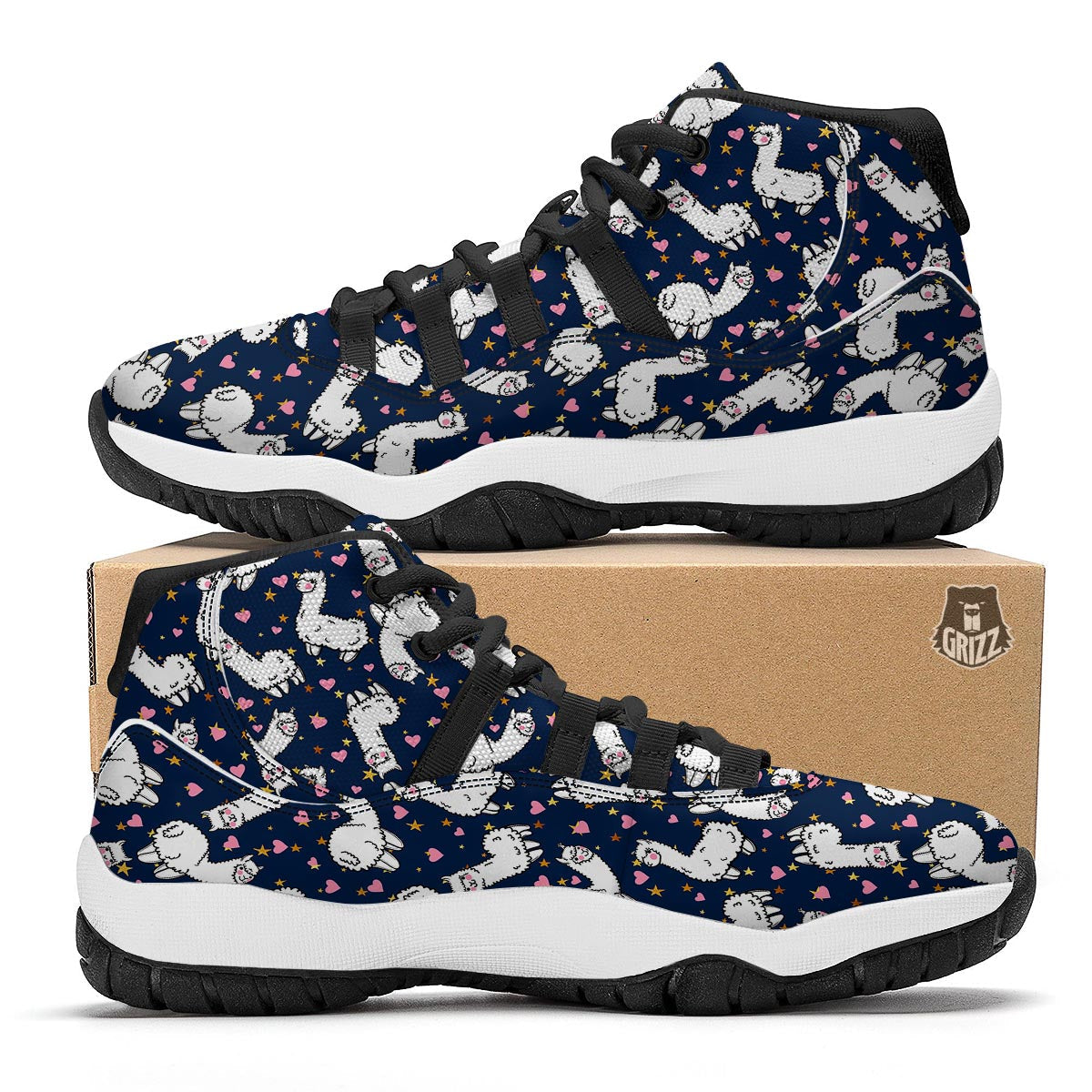Llama Print Pattern Black Bball Shoes-grizzshop