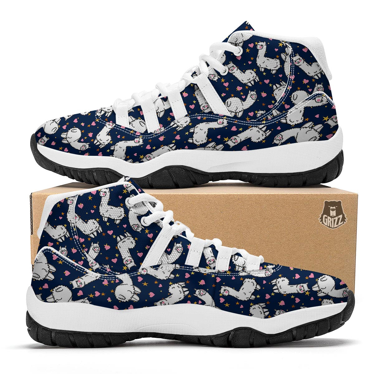 Llama Print Pattern White Bball Shoes-grizzshop