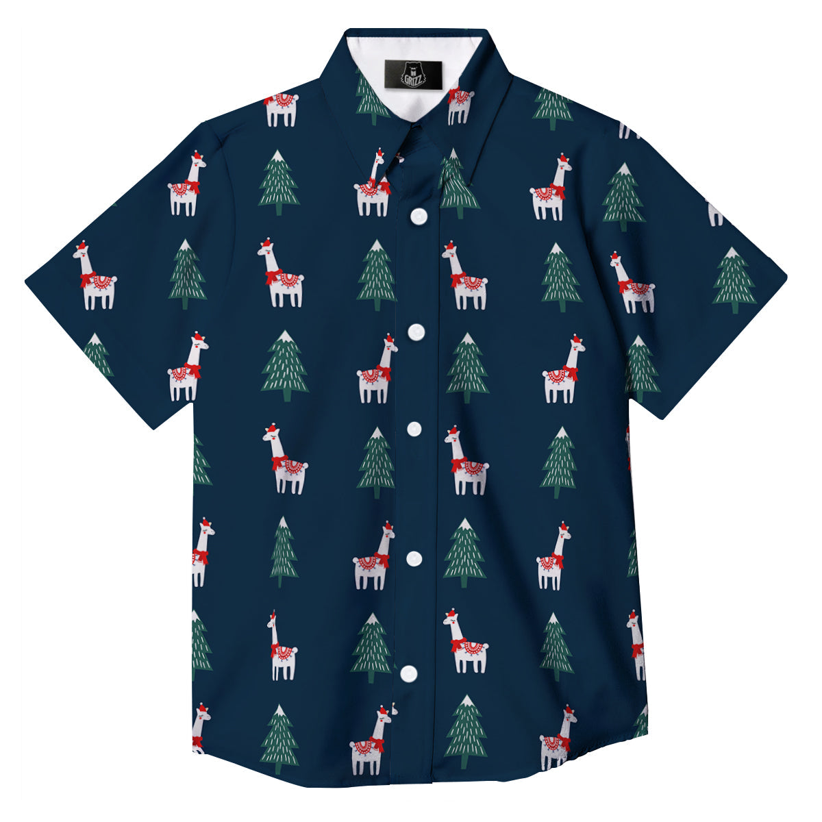 Llama Xmas Print Pattern Button Up Shirt-grizzshop