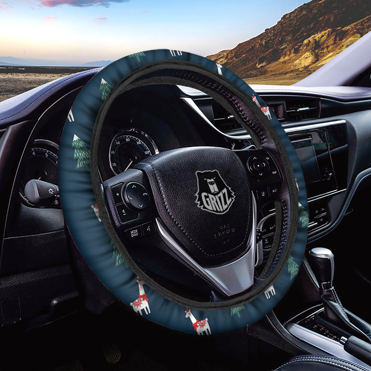 Llama Xmas Print Pattern Car Steering Wheel Cover-grizzshop