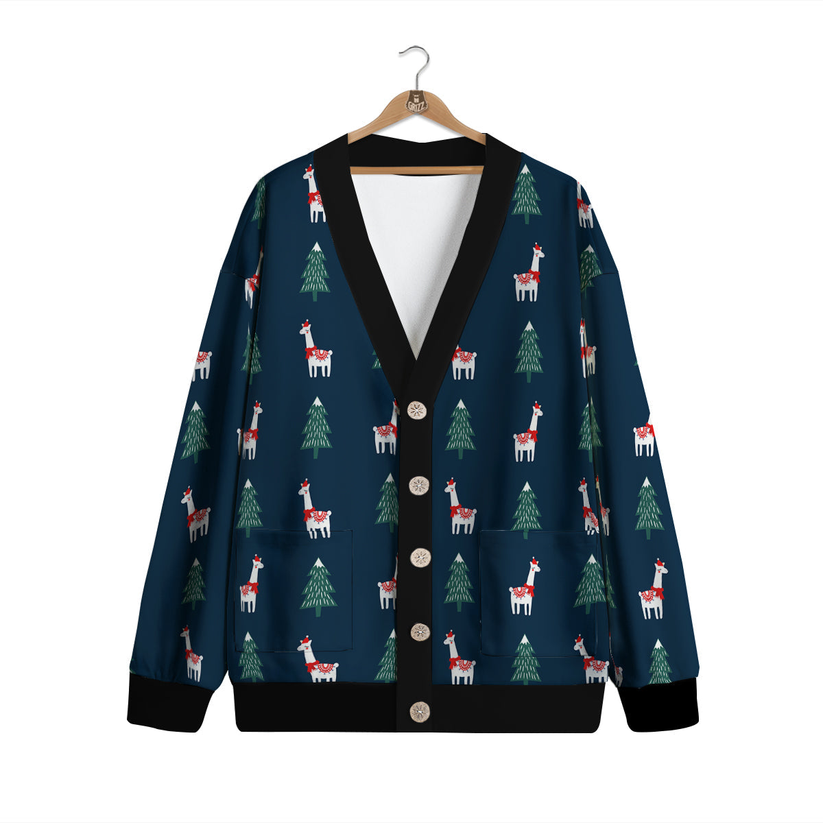 Llama Xmas Print Pattern Cardigan-grizzshop