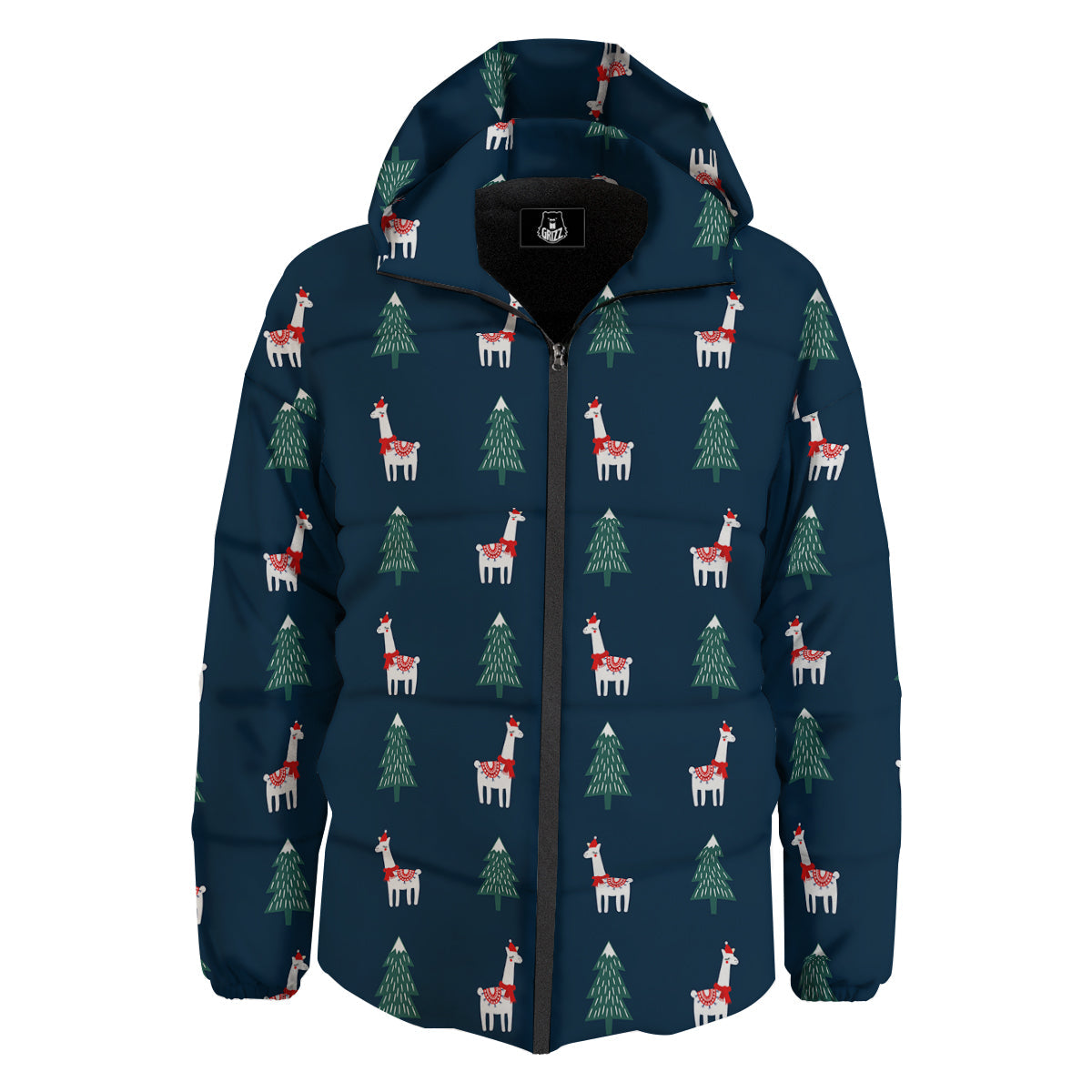 Llama Xmas Print Pattern Down Jacket-grizzshop