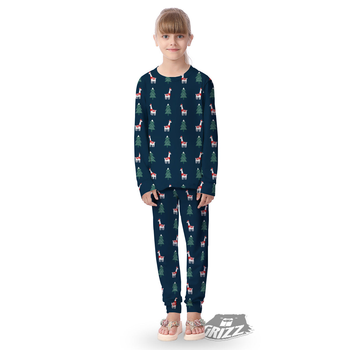 Llama Xmas Print Pattern Kid's Pajamas-grizzshop