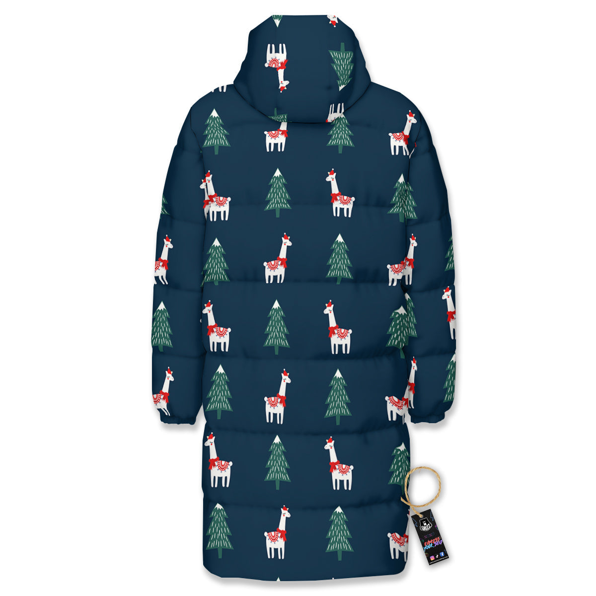 Llama Xmas Print Pattern Long Down Jacket-grizzshop