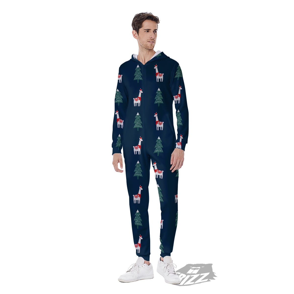 Llama Xmas Print Pattern Men's Jumpsuit-grizzshop
