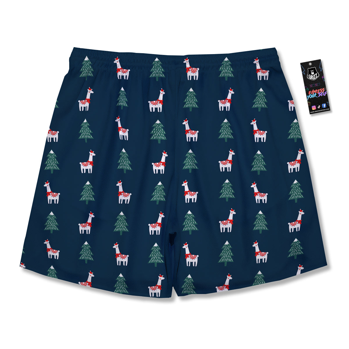 Llama Xmas Print Pattern Men's Running Shorts-grizzshop