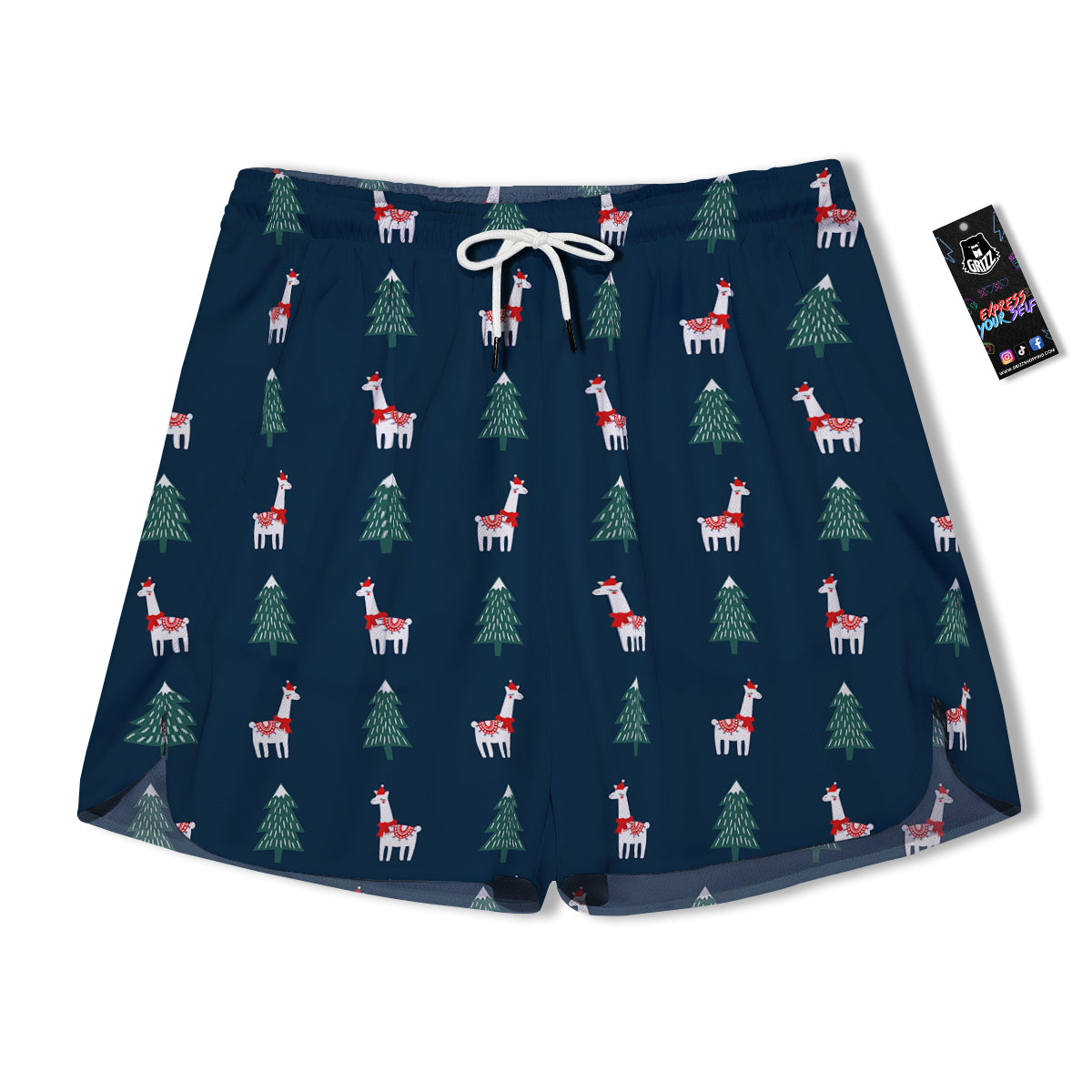 Llama Xmas Print Pattern Men's Running Shorts-grizzshop