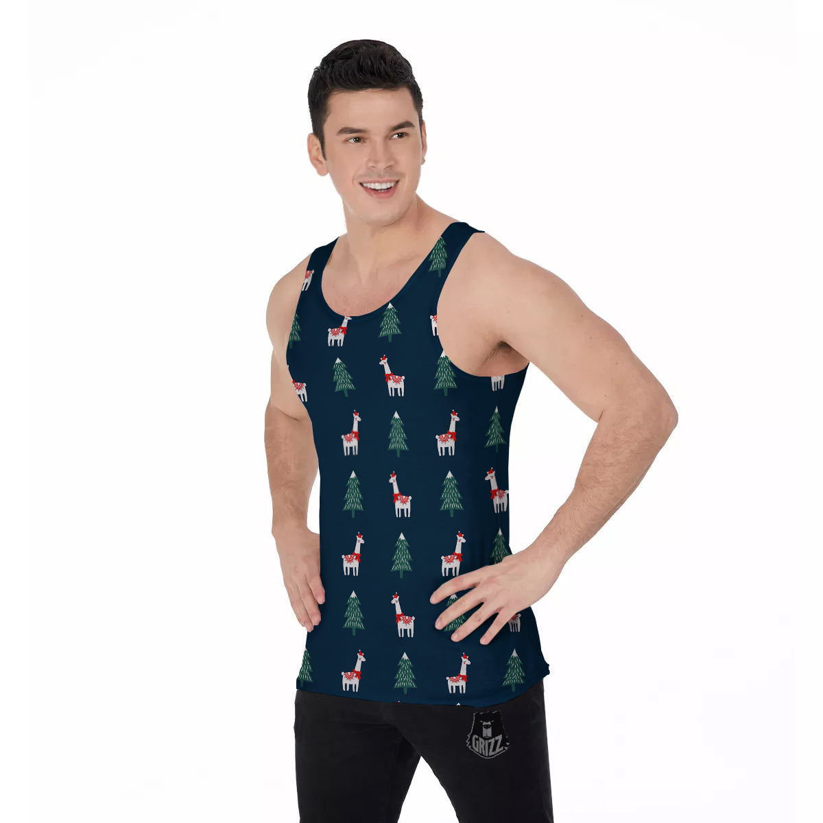 Llama Xmas Print Pattern Men's Tank Top-grizzshop