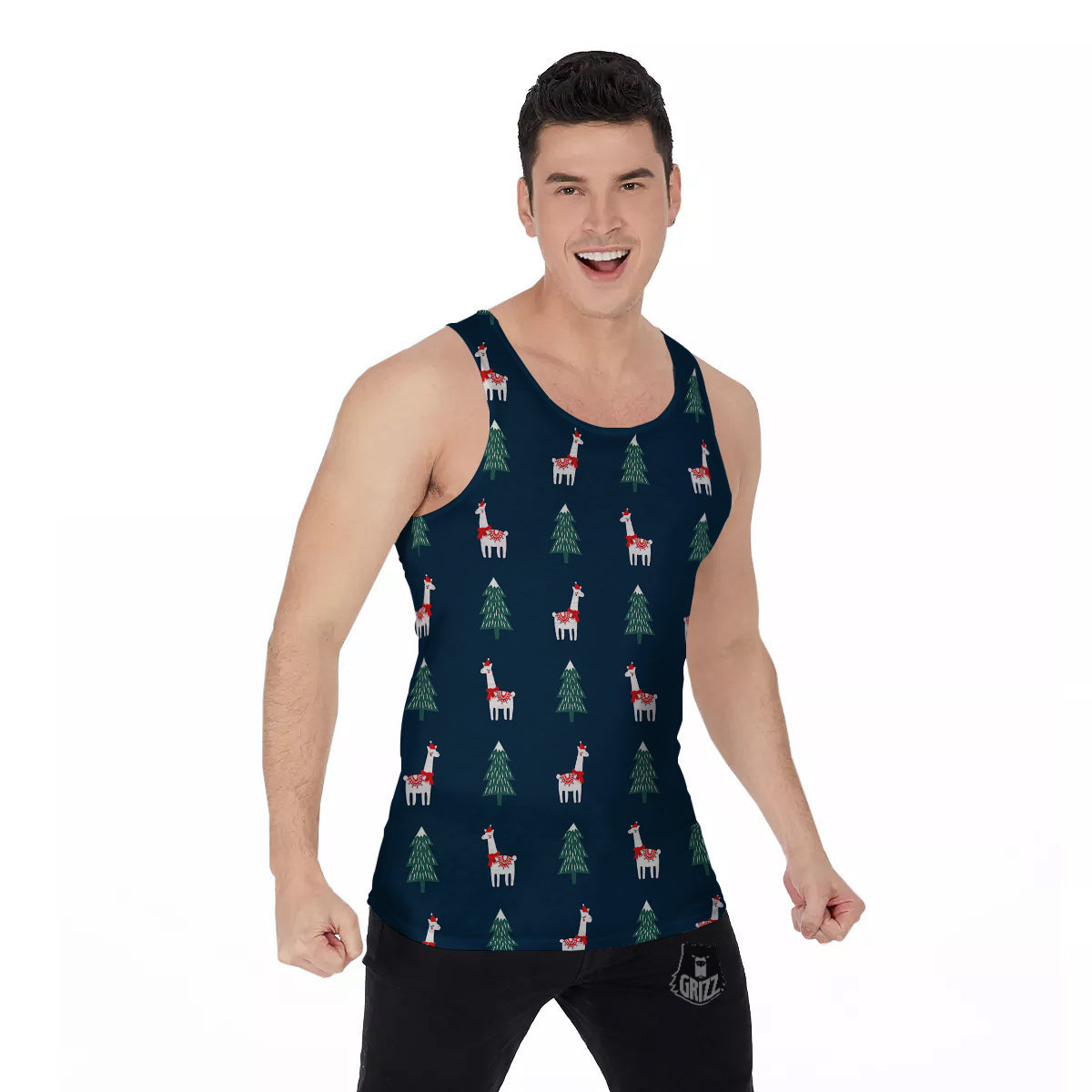 Llama Xmas Print Pattern Men's Tank Top-grizzshop