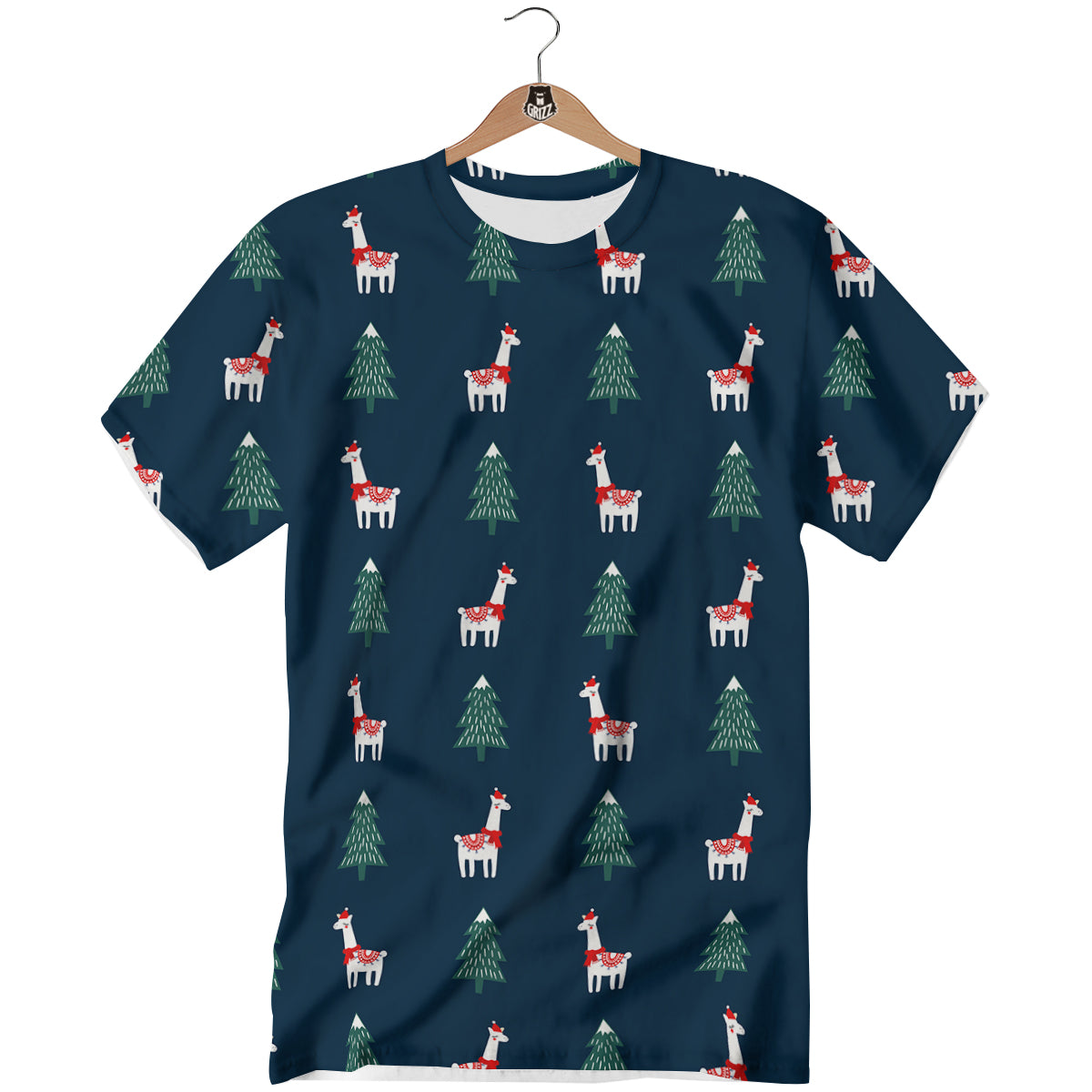 Llama Xmas Print Pattern T-Shirt-grizzshop