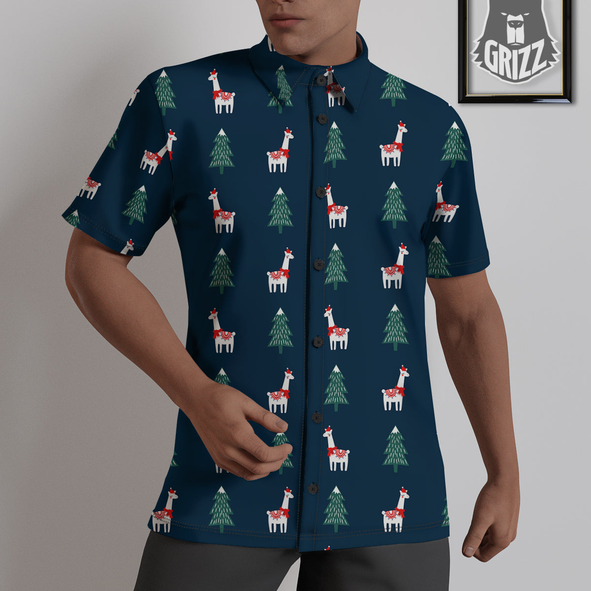 Llama Xmas Print Pattern Untucked Shirts-grizzshop