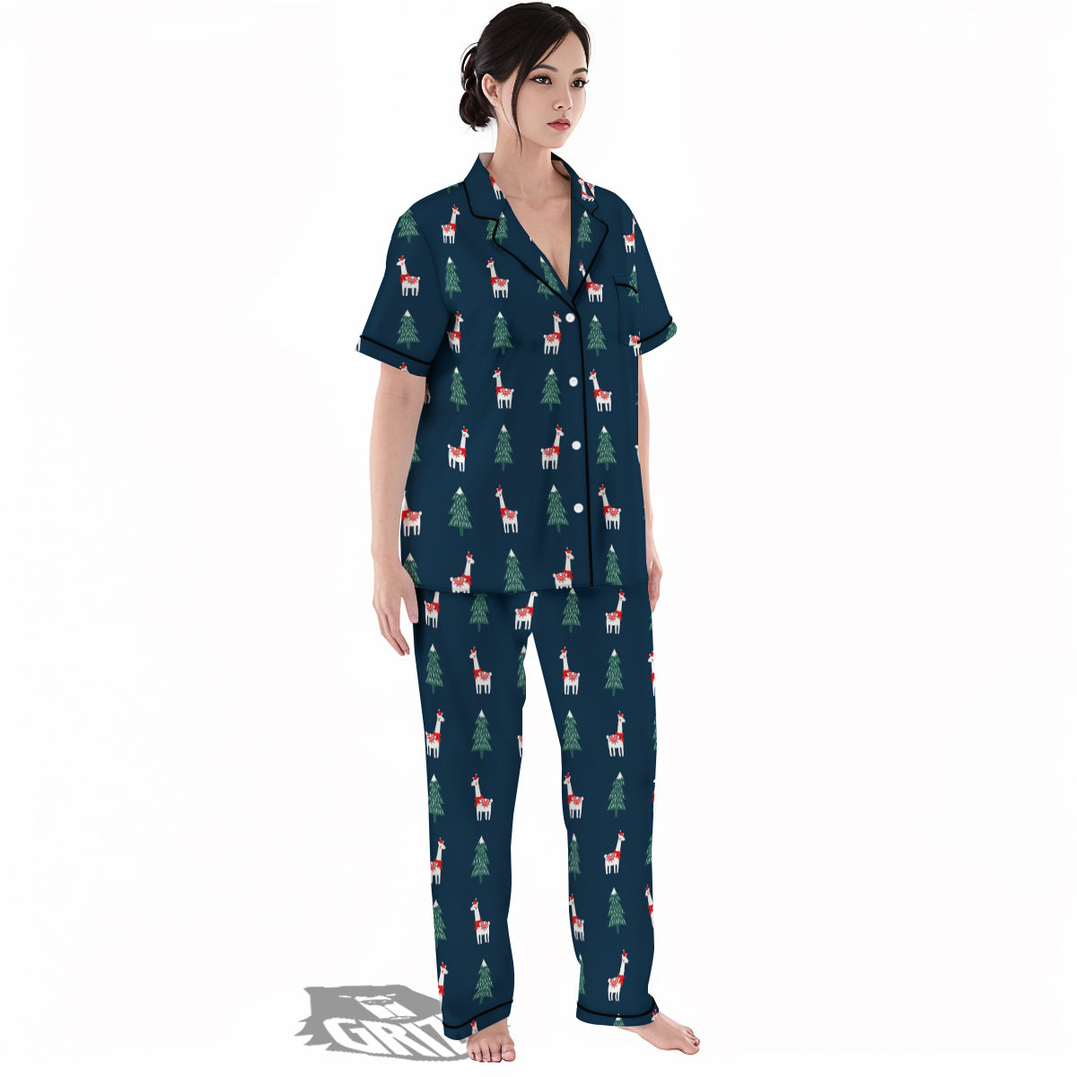 Llama Xmas Print Pattern Women's Pajamas Set-grizzshop
