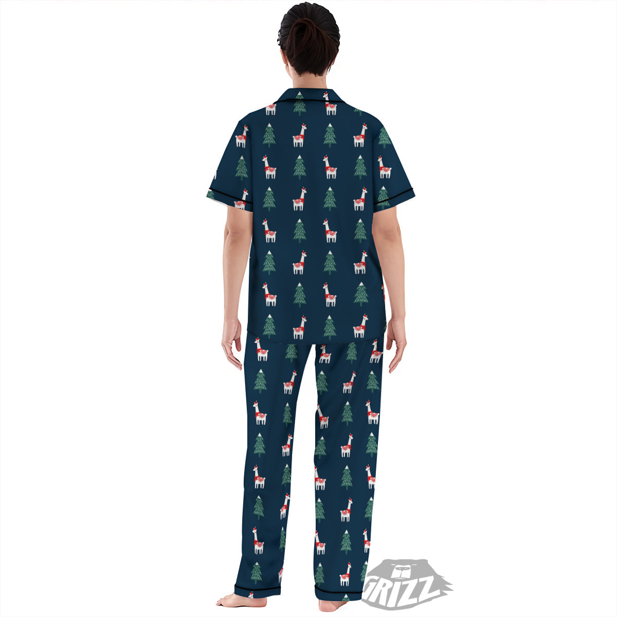 Llama Xmas Print Pattern Women's Pajamas Set-grizzshop