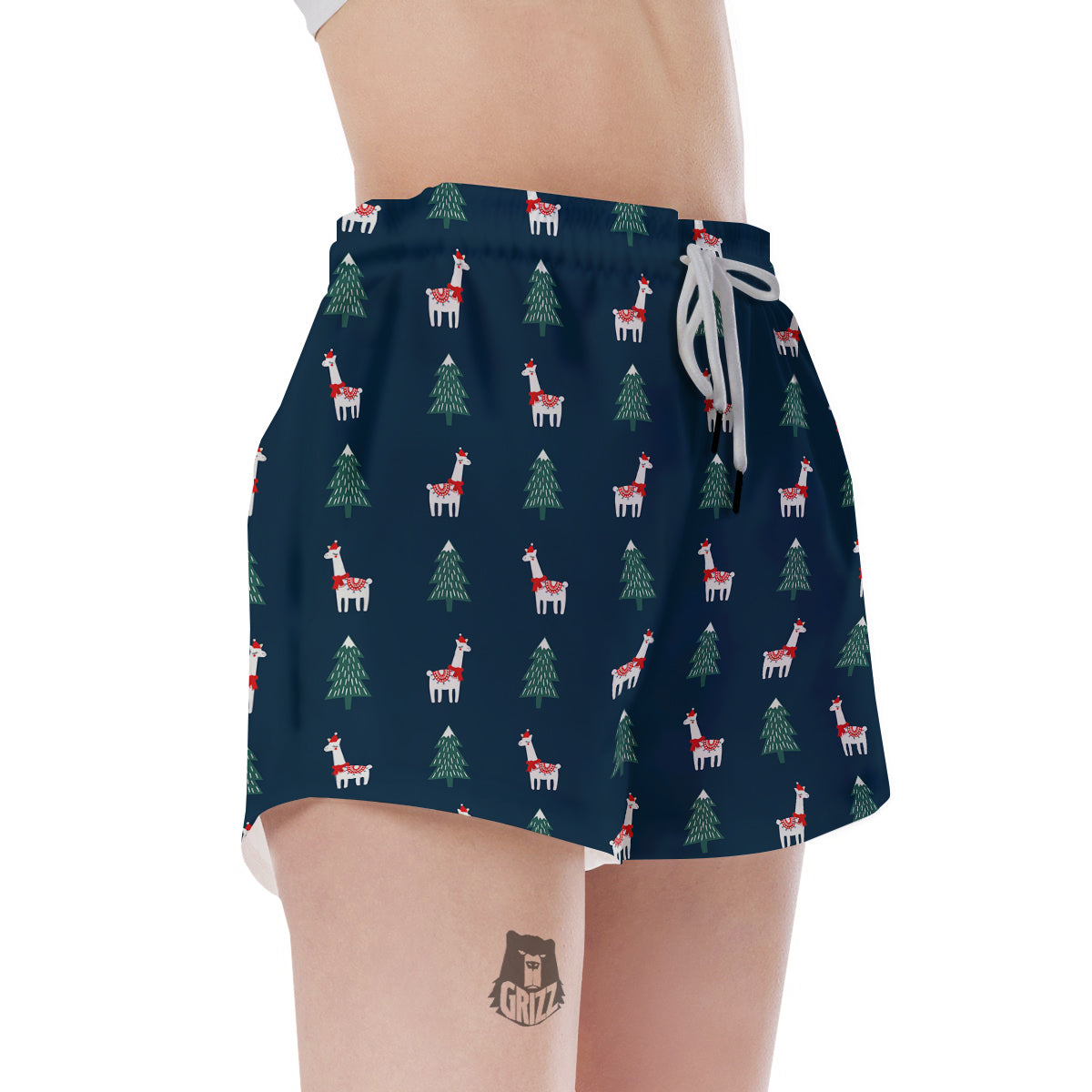 Llama Xmas Print Pattern Women's Shorts-grizzshop