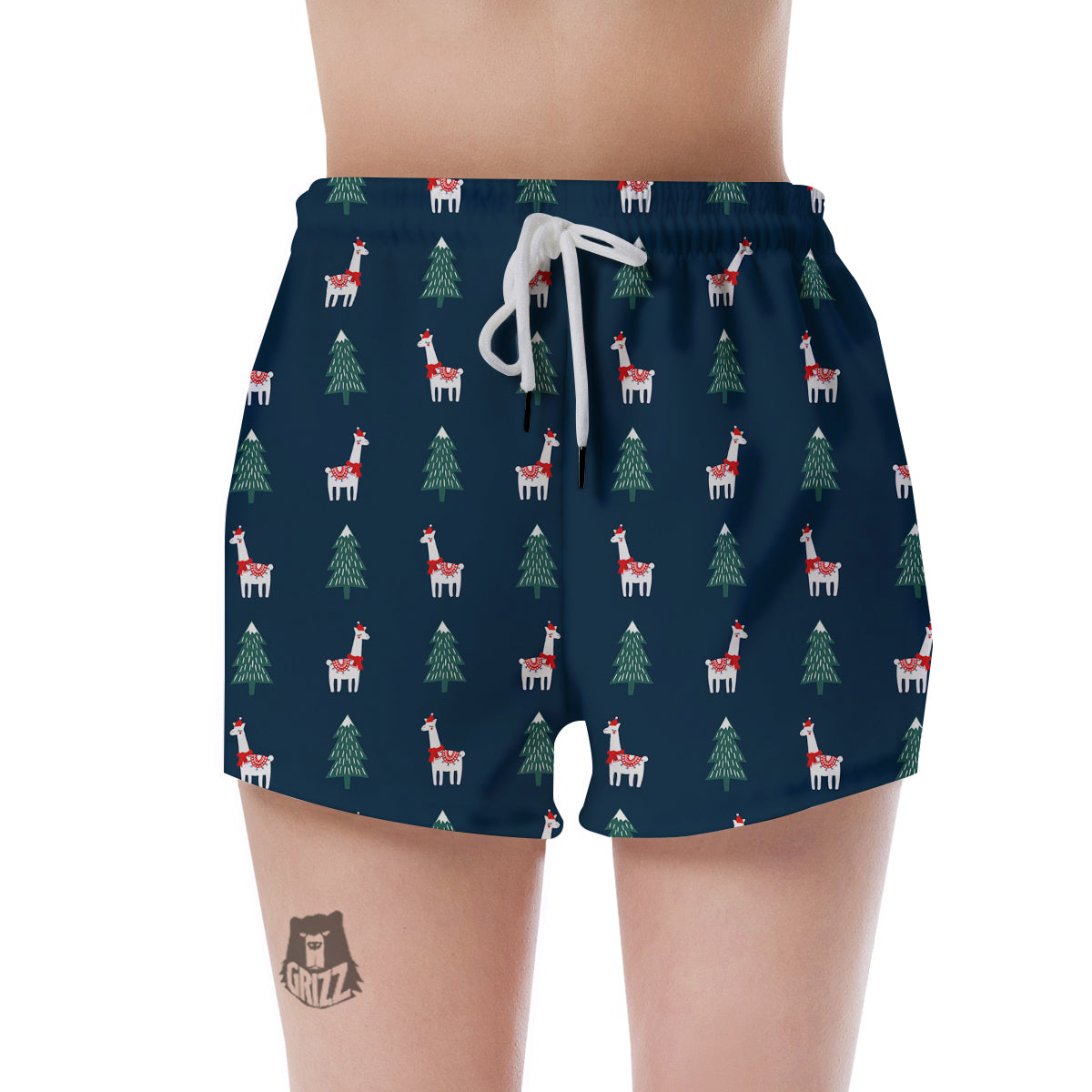 Llama Xmas Print Pattern Women's Shorts-grizzshop