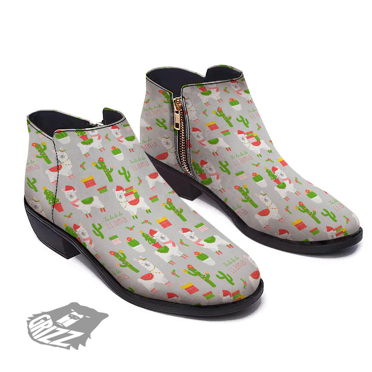 Llama Xmas Santa Claus Print Pattern Ankle Boots-grizzshop