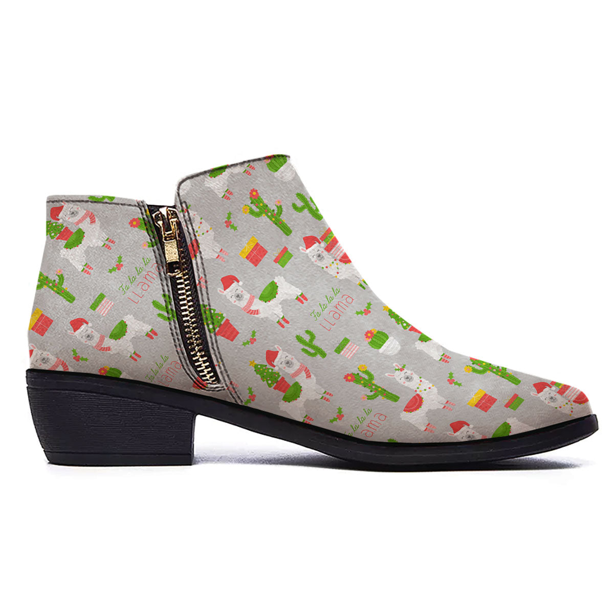 Llama Xmas Santa Claus Print Pattern Ankle Boots-grizzshop