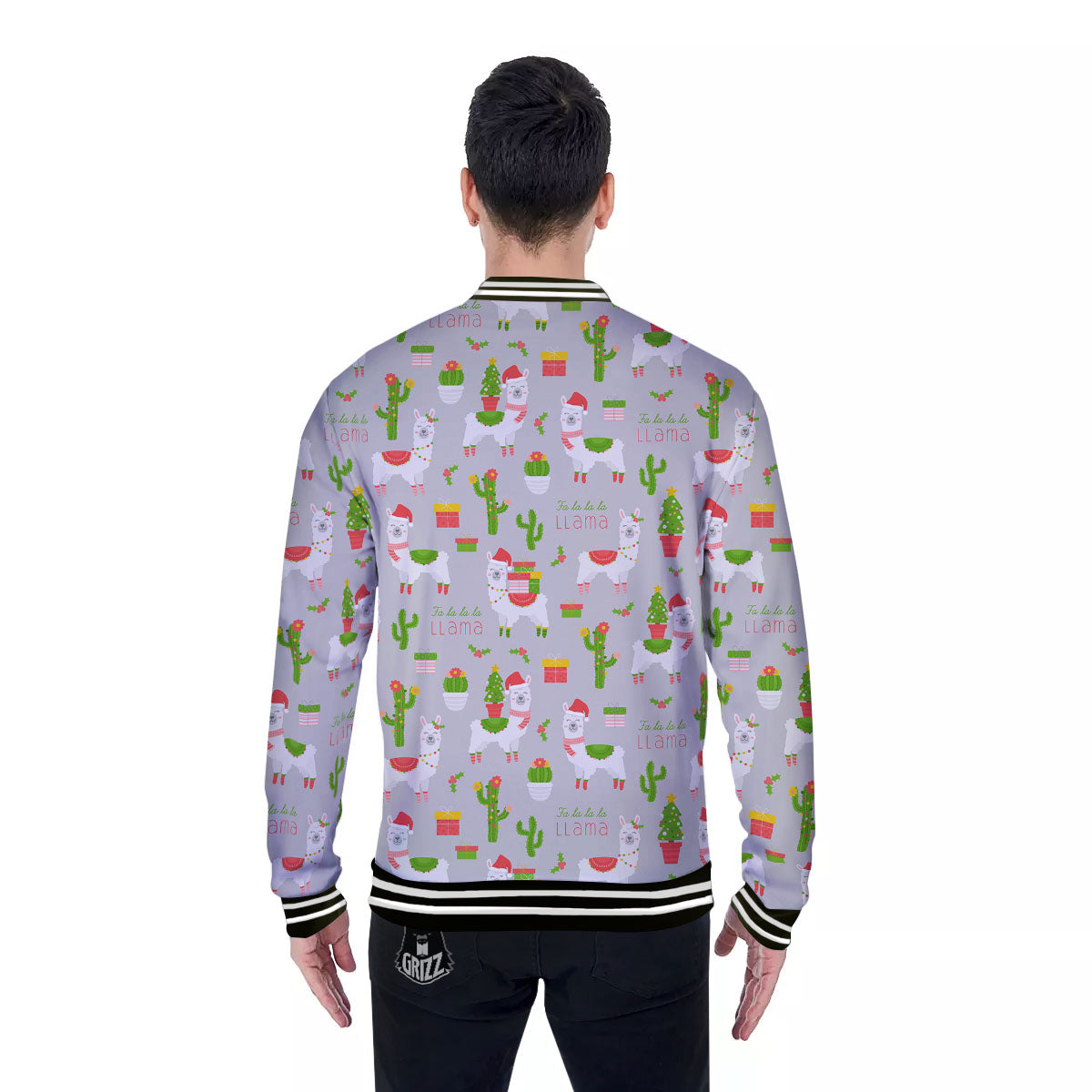 Llama Xmas Santa Claus Print Pattern Baseball Jacket-grizzshop