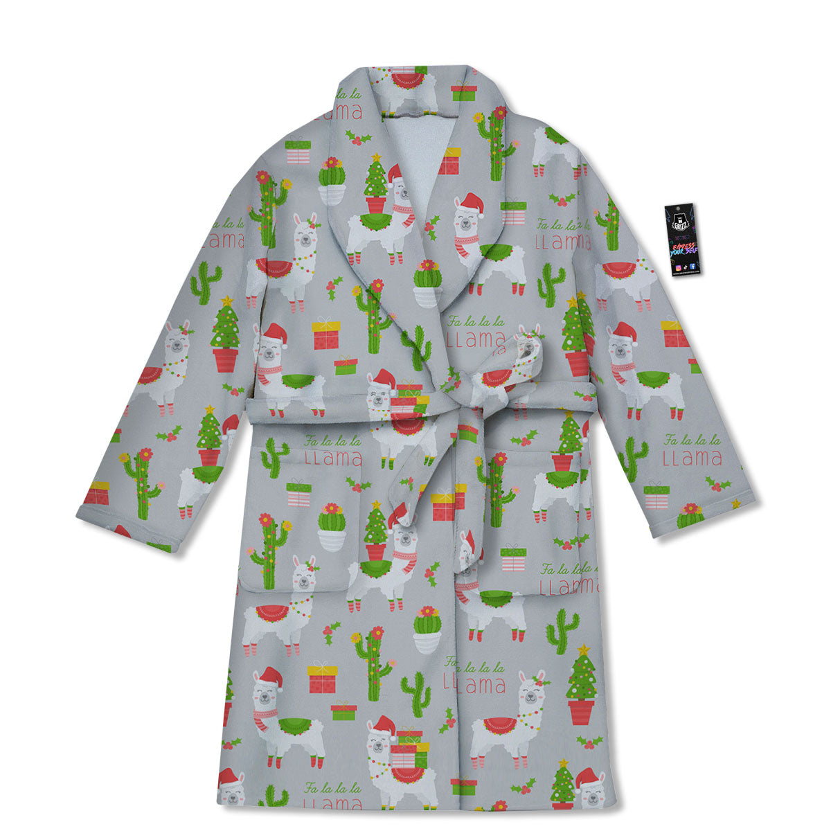Llama Xmas Santa Claus Print Pattern Bathrobe-grizzshop