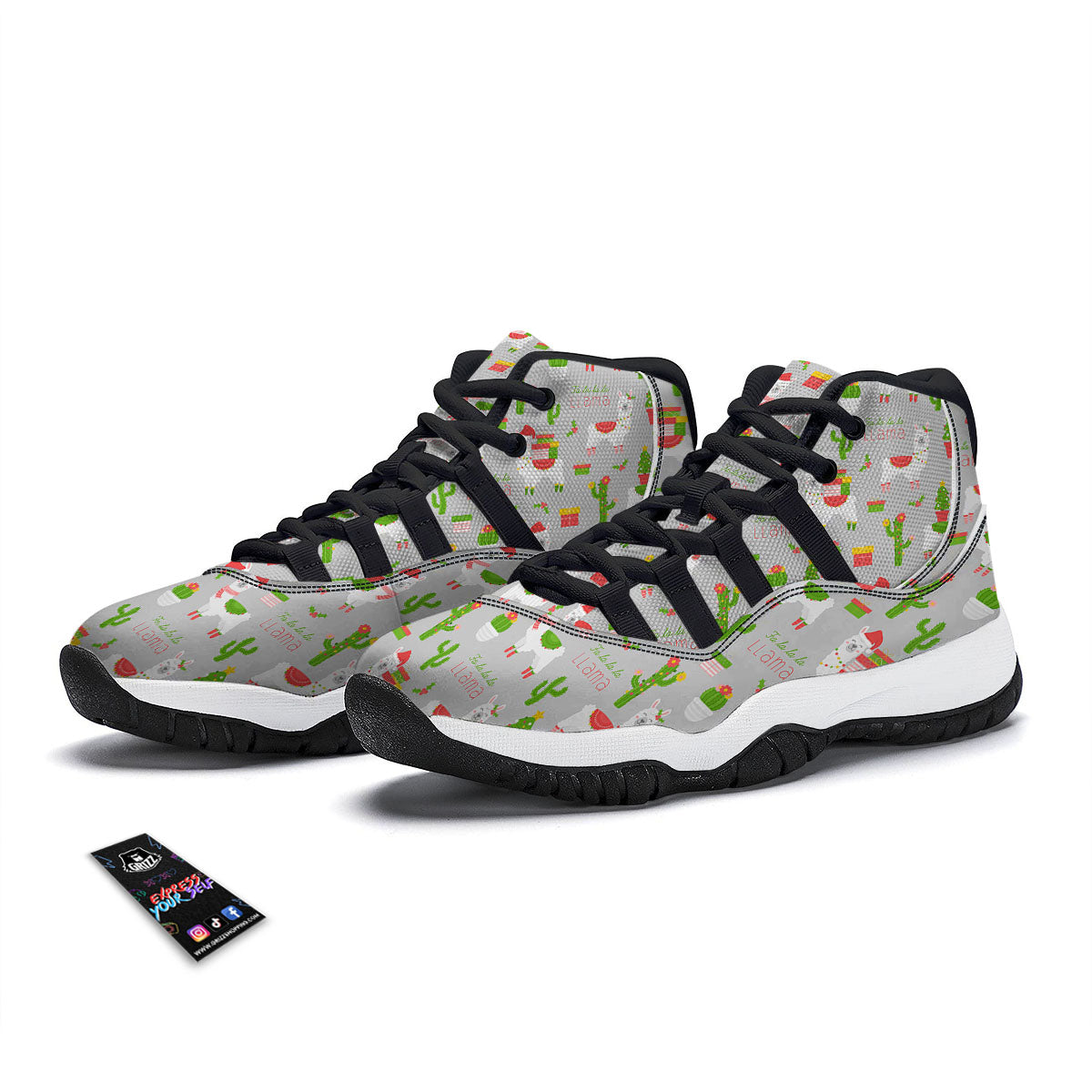 Llama Xmas Santa Claus Print Pattern Black Bball Shoes-grizzshop