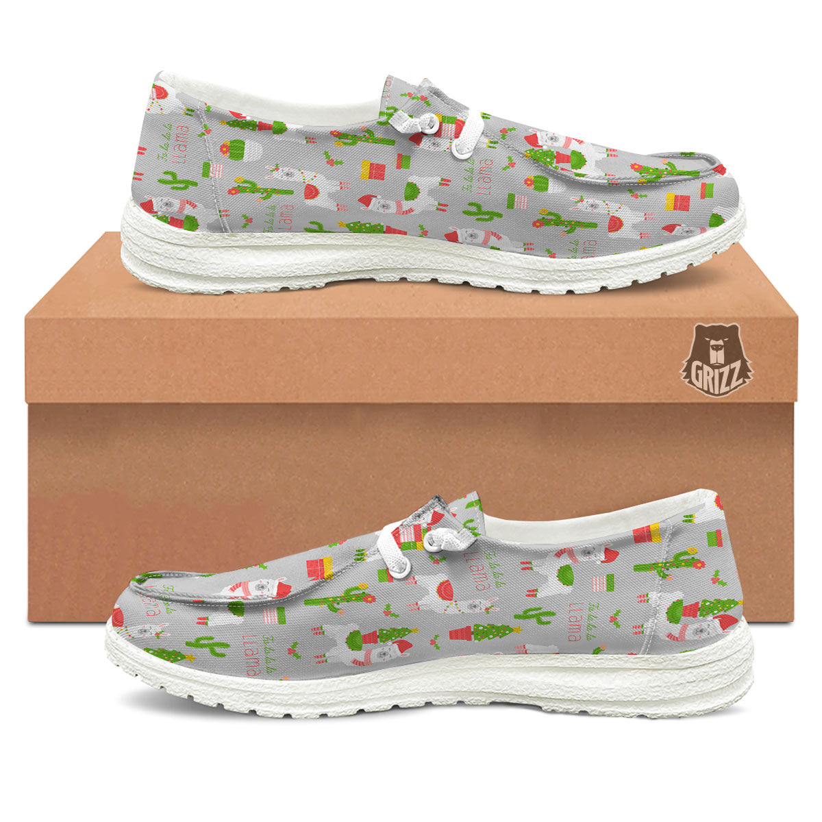 Llama Xmas Santa Claus Print Pattern Black Loafers-grizzshop