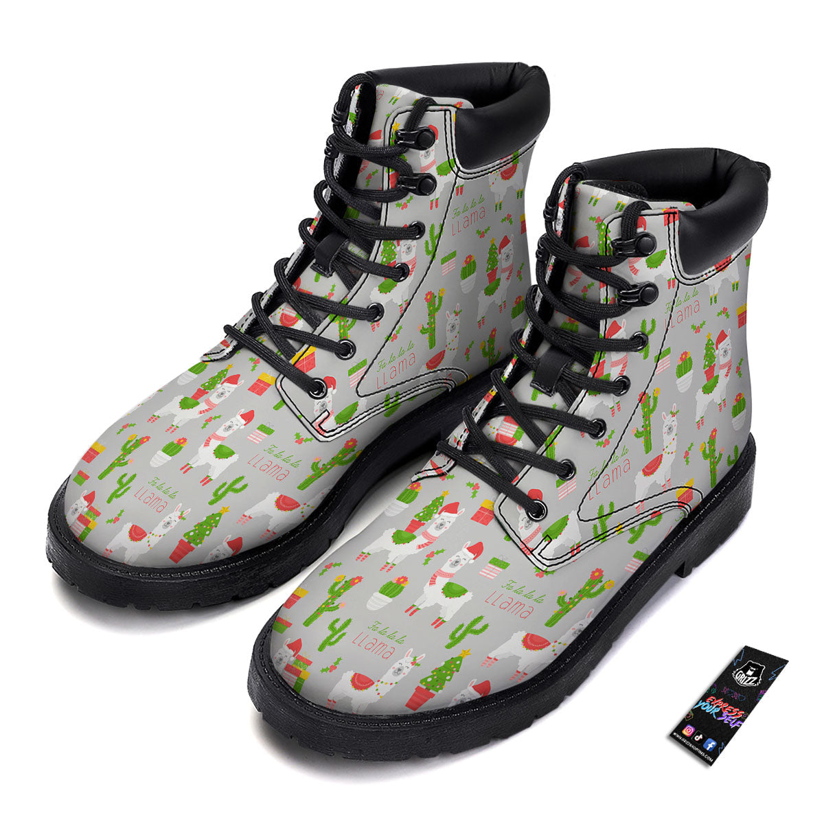 Llama Xmas Santa Claus Print Pattern Boots-grizzshop