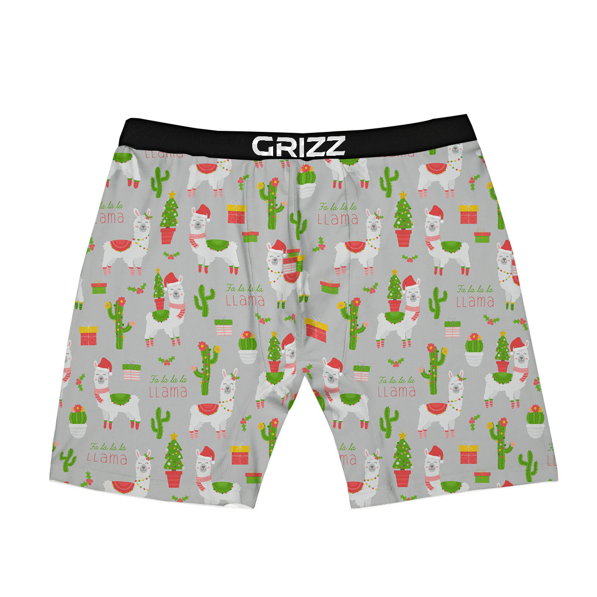 Llama Xmas Santa Claus Print Pattern Boxer Briefs-grizzshop