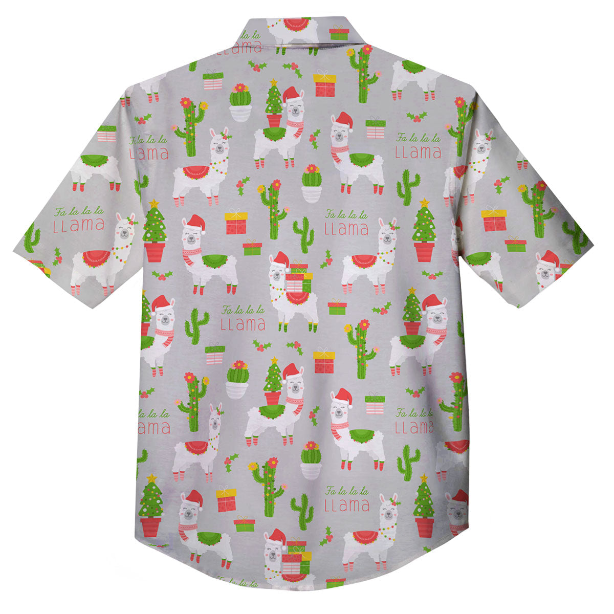 Llama Xmas Santa Claus Print Pattern Button Up Shirt-grizzshop