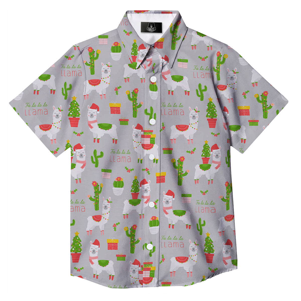 Llama Xmas Santa Claus Print Pattern Button Up Shirt-grizzshop