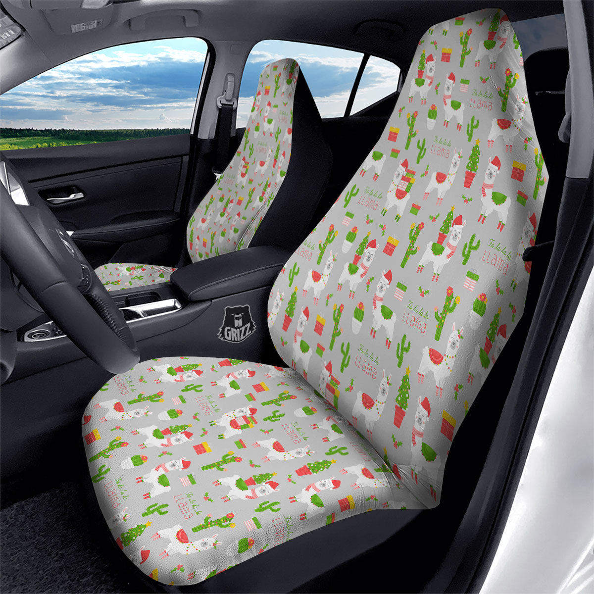 Llama Xmas Santa Claus Print Pattern Car Seat Covers-grizzshop