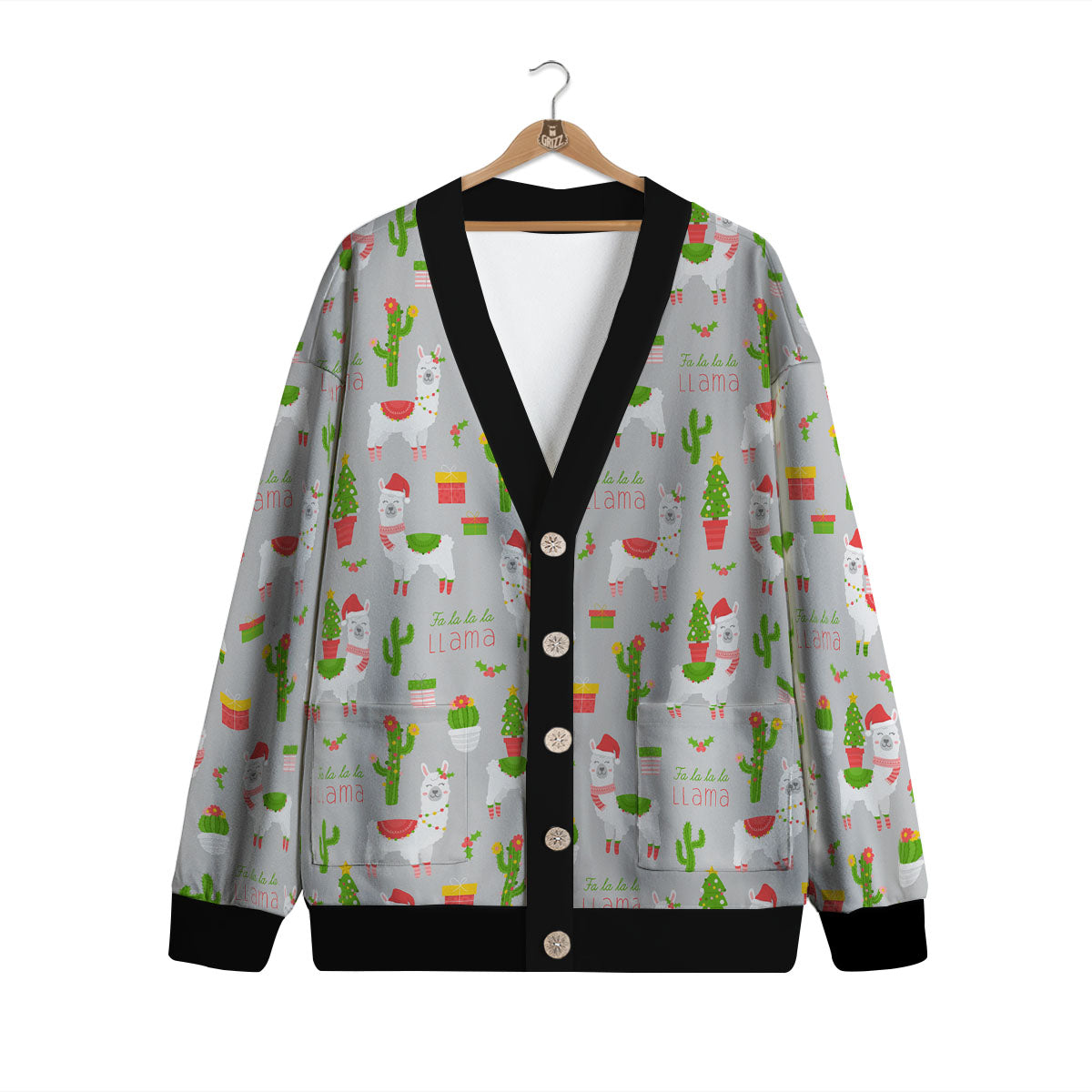 Llama Xmas Santa Claus Print Pattern Cardigan-grizzshop