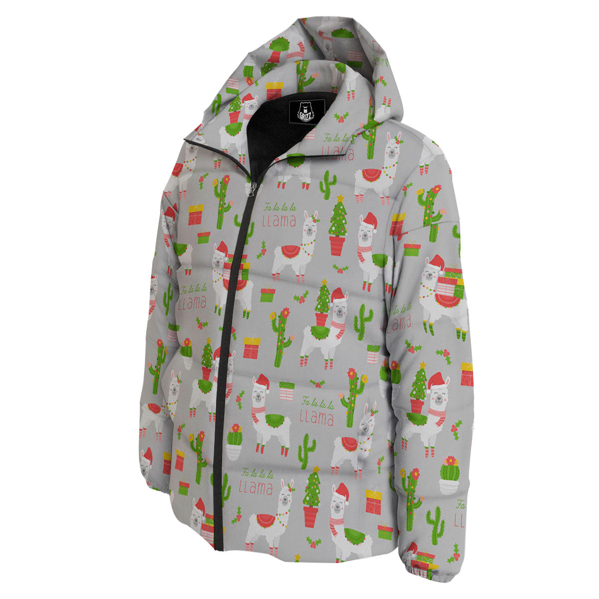 Llama Xmas Santa Claus Print Pattern Down Jacket-grizzshop