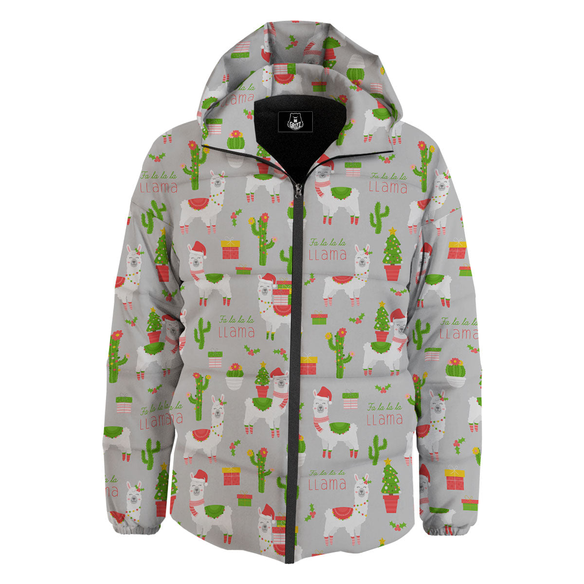 Llama Xmas Santa Claus Print Pattern Down Jacket-grizzshop