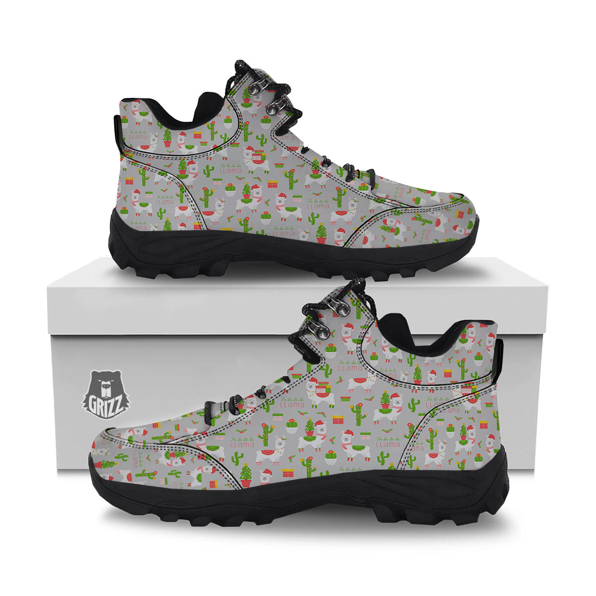 Llama Xmas Santa Claus Print Pattern Hiking Shoes-grizzshop