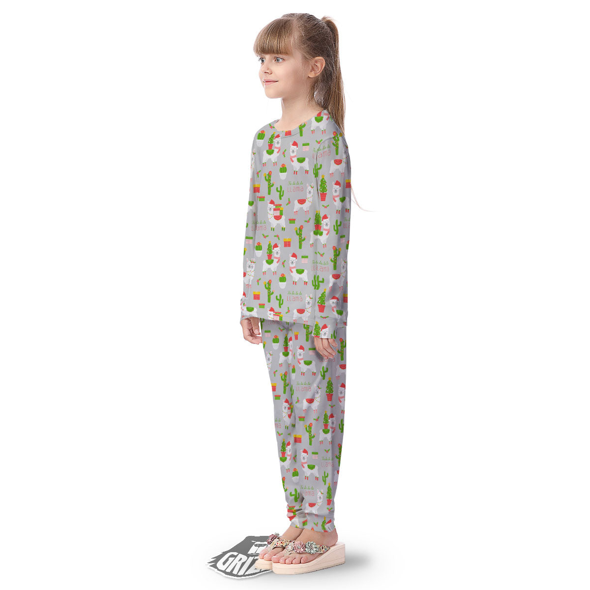 Llama Xmas Santa Claus Print Pattern Kid's Pajamas-grizzshop
