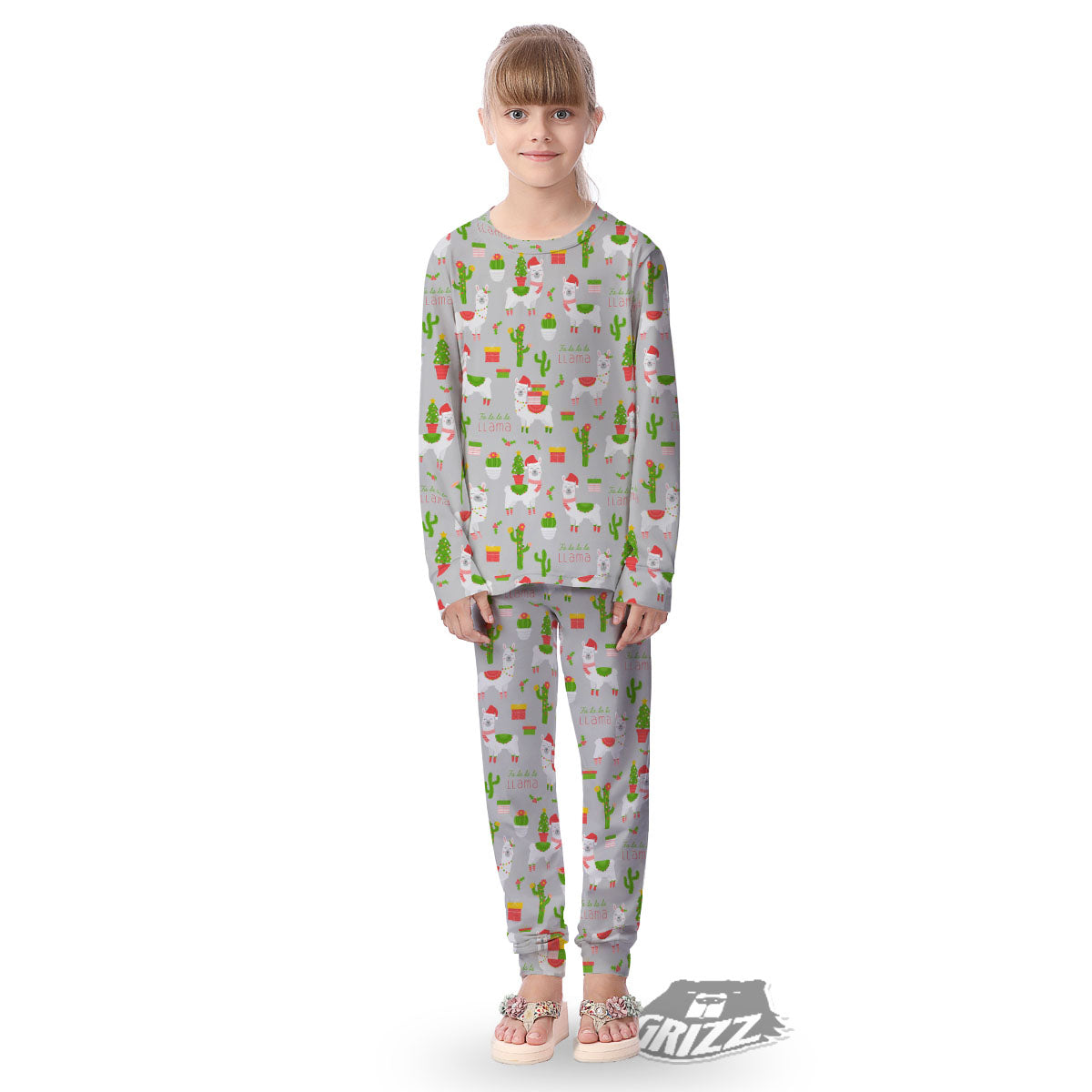 Llama Xmas Santa Claus Print Pattern Kid's Pajamas-grizzshop
