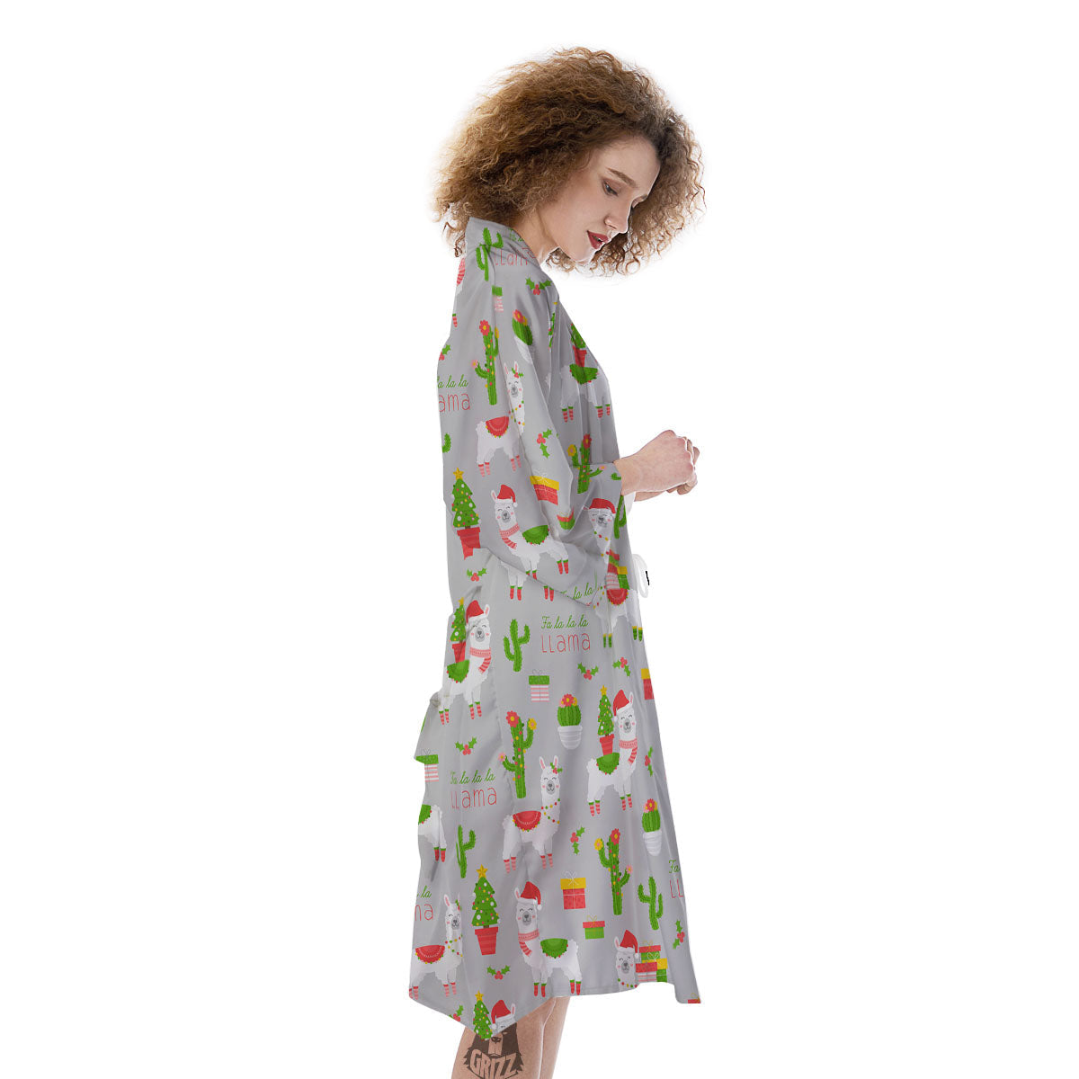 Llama Xmas Santa Claus Print Pattern Kimono-grizzshop
