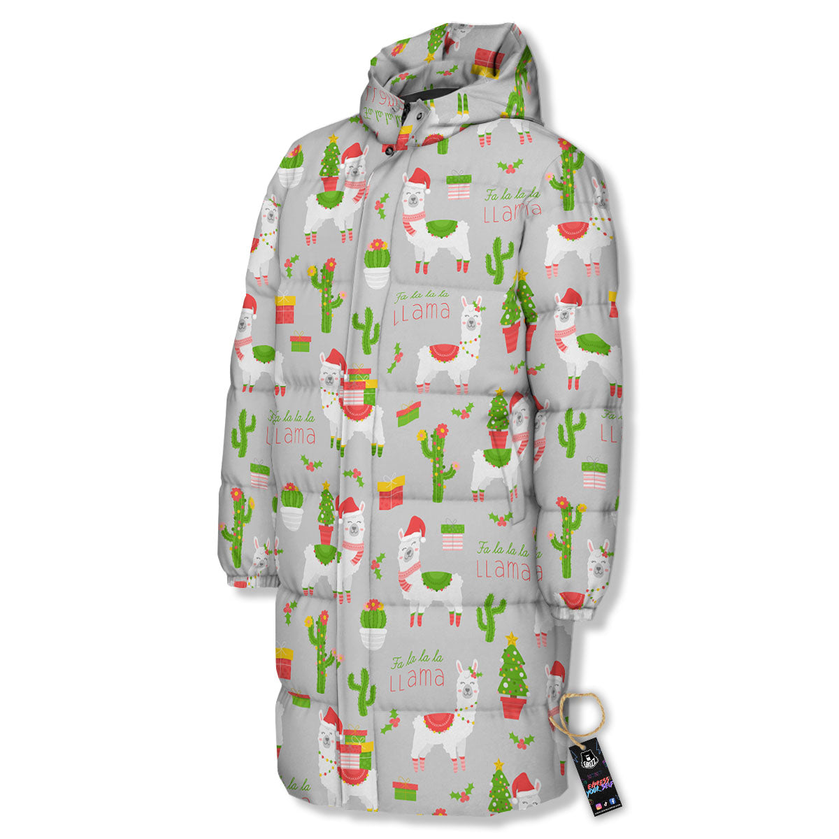 Llama Xmas Santa Claus Print Pattern Long Down Jacket-grizzshop